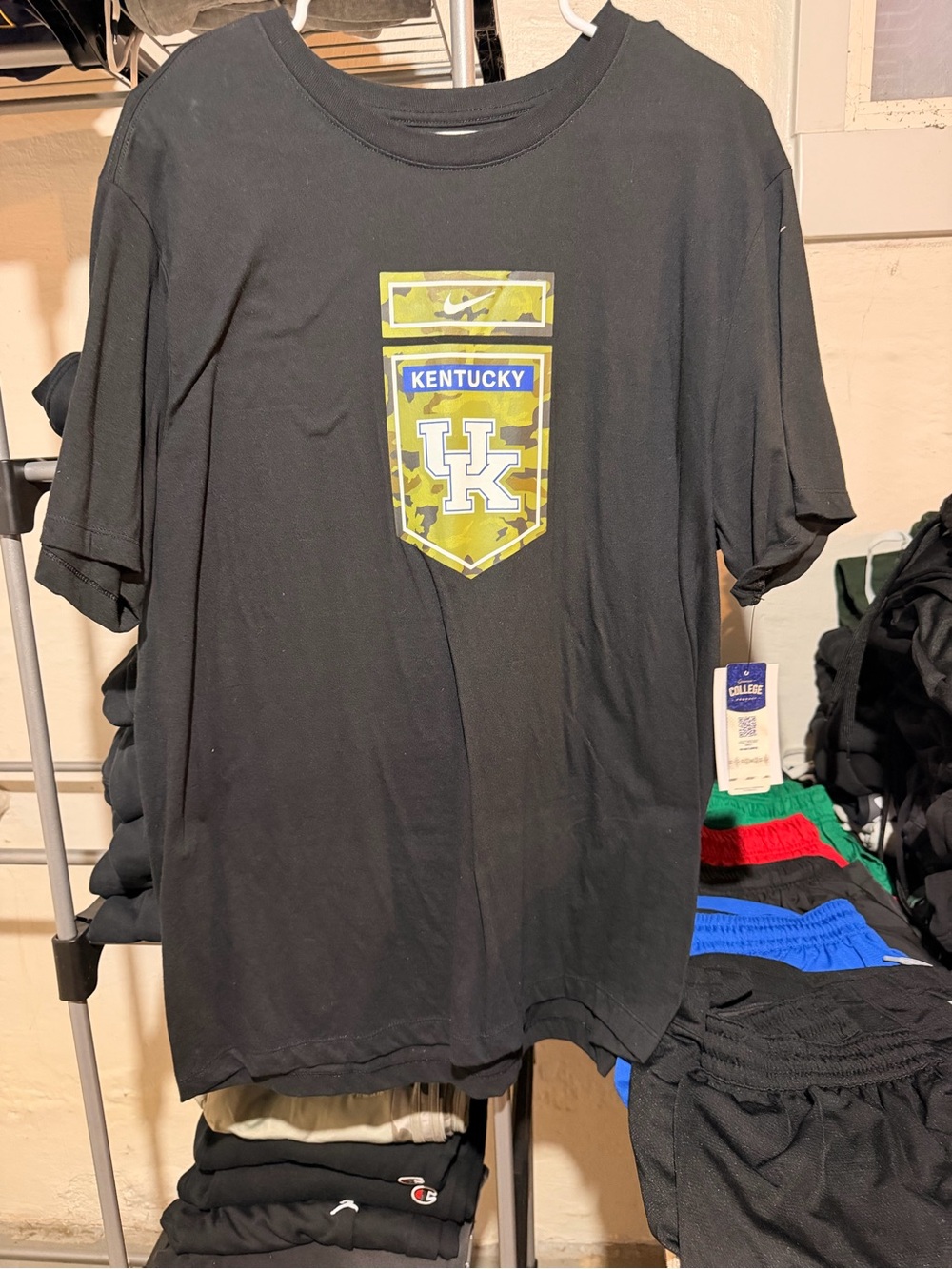 Nike Black Short-Sleeve Tee with Green Camo Kentucky Crest
